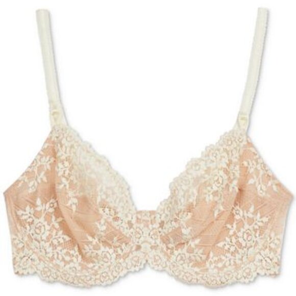 Wacoal Embrace Lace Trimmed Underwire Bra in Sand and Ivory 34DD NWOT - Picture 3 of 10